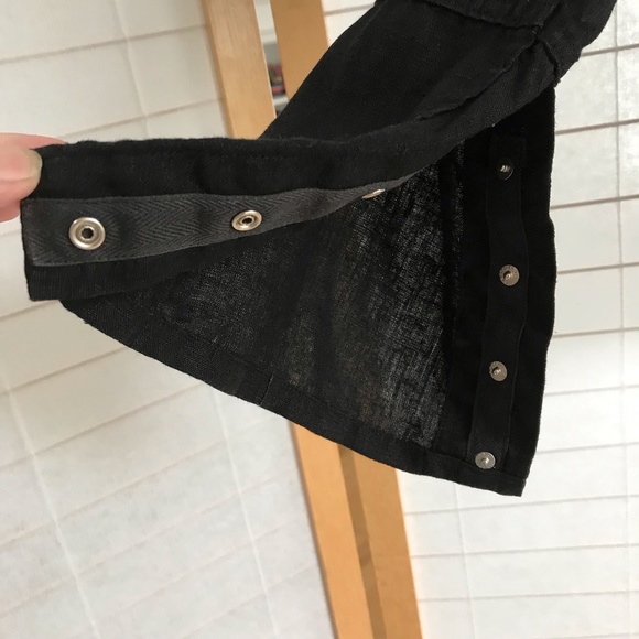 Cynthia Ashby Linen Sz S Blouse Black 100% Linen long sleeve snap front & cuffs - Picture 8 of 14